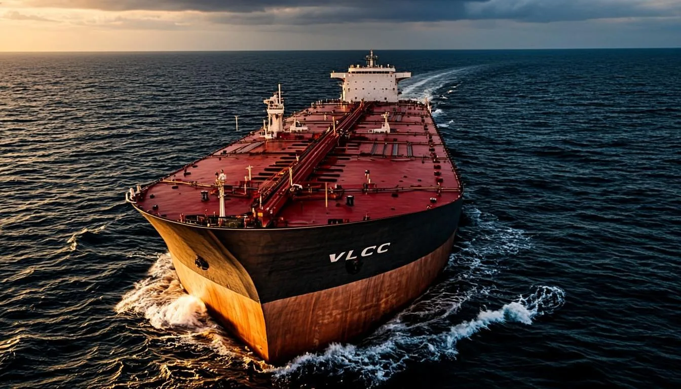 Aerial view of a VLCC crude oil tanker sailing at sea